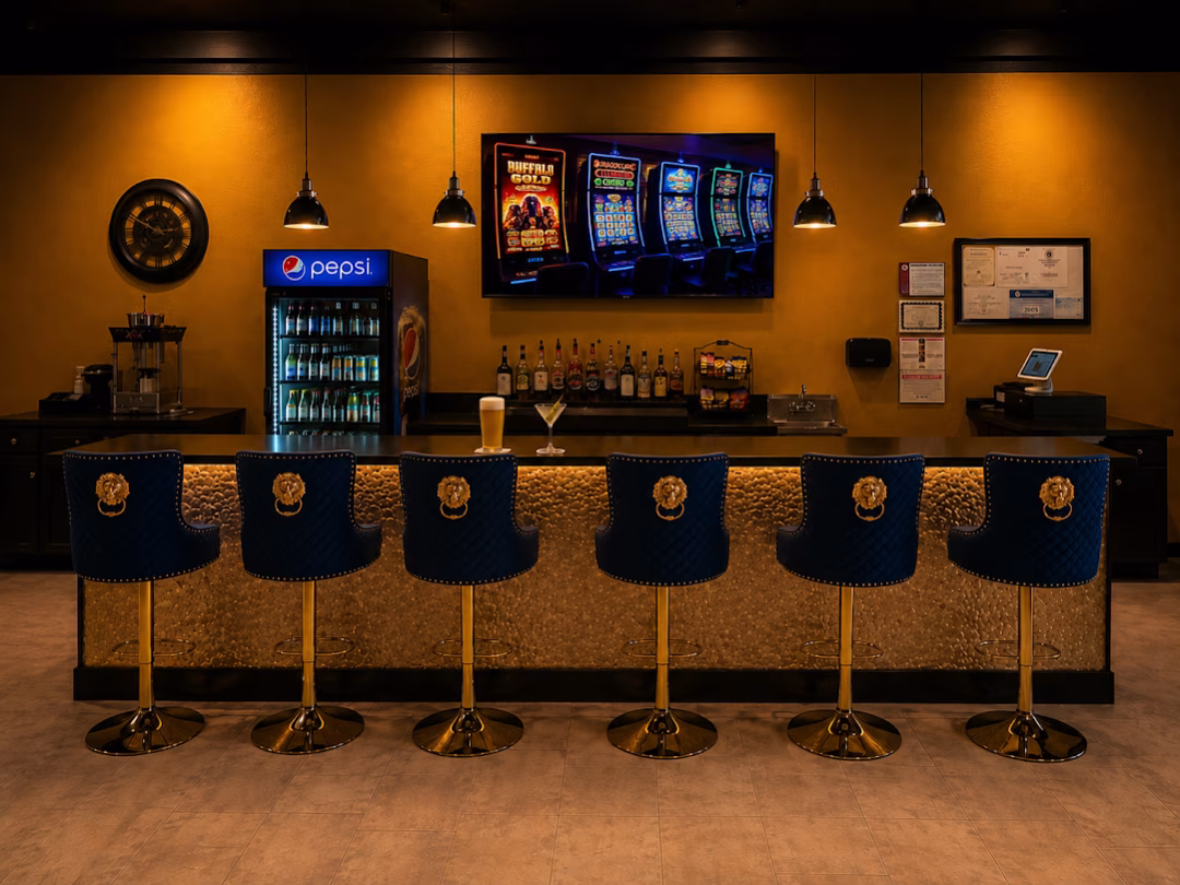 Bar and seating area at Bacchus Slots and Gaming