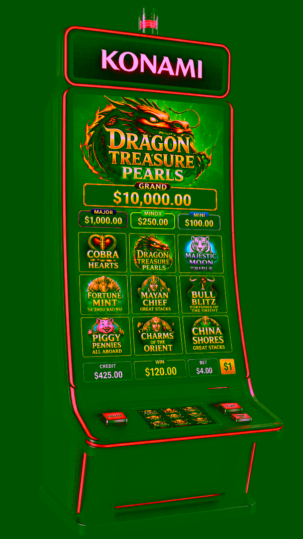 Konami slot machine cabinet at Bacchus